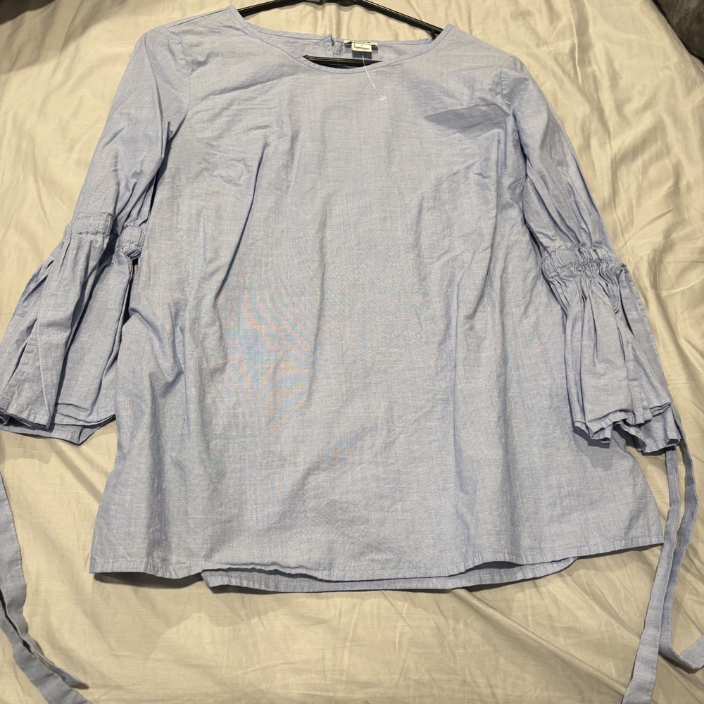 J. Crew Light Blue Bell-Sleeve Cotton Blouse